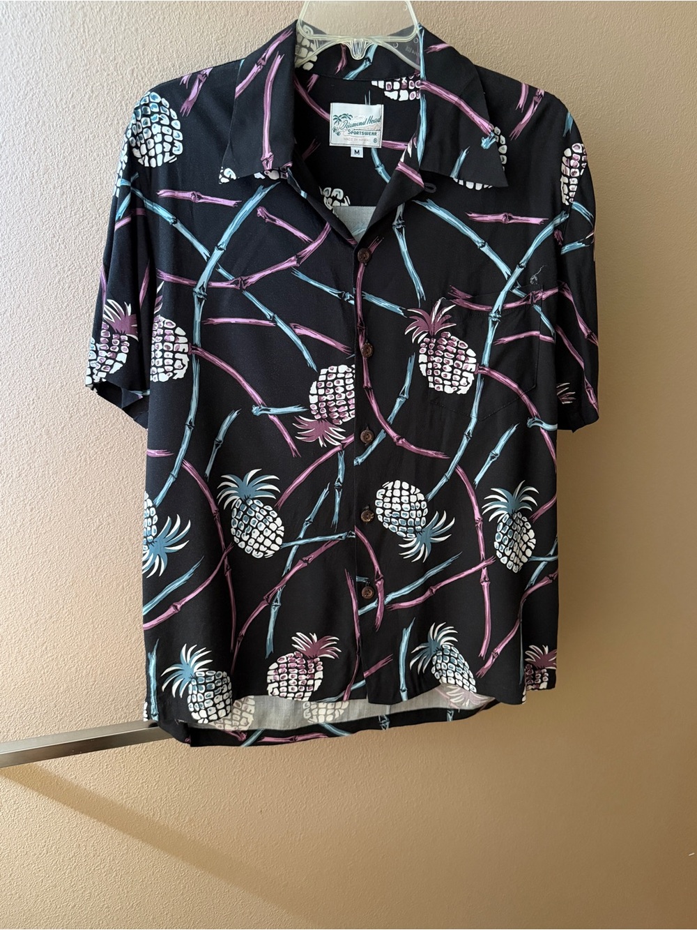 EUC Black Retro Pineapple Bamboo Aloha Shirt